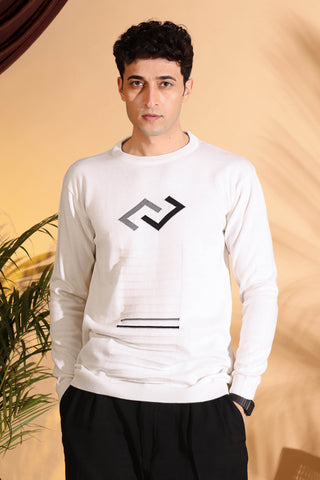 Exclusive White Self Structured Cotton knitted T-Shirt