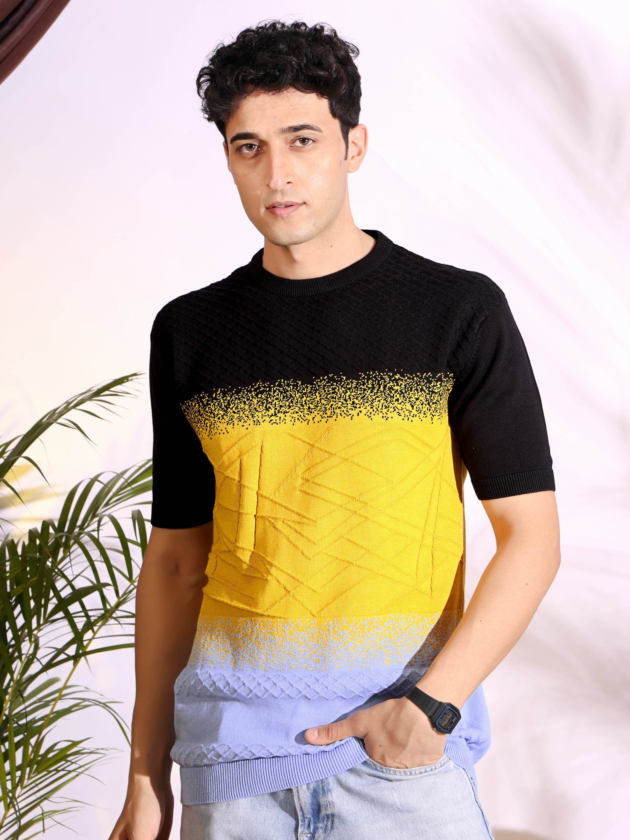 Multi Color Black Sun-Shine Knitted Men's T-Shirt Main image