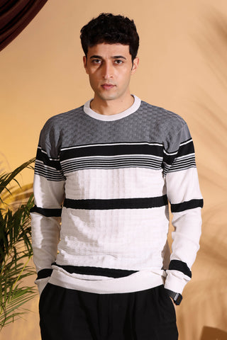 White Self Structured Box Pure Cotton knitted T-Shirt