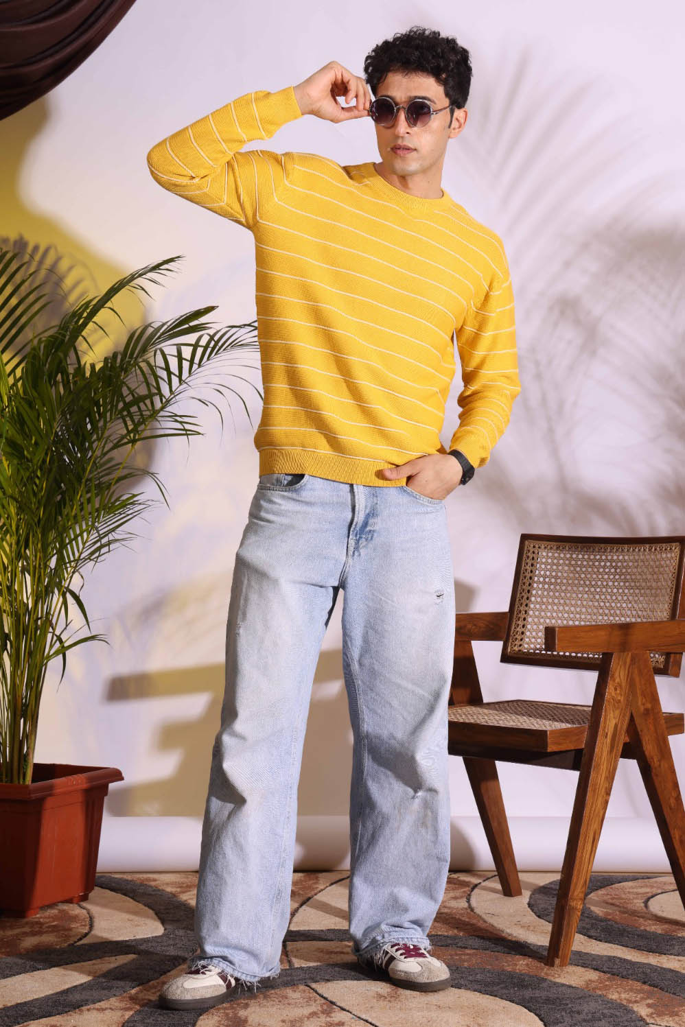 Yellow Stripes pure cotton Knitted T-Shirt for Men