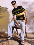 Yellow Stripe Pure Cotton Men's Knitted T-Shirt