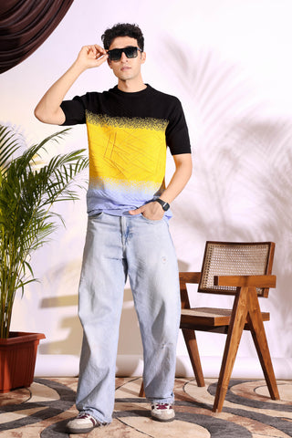 Multi Color Black Sun-Shine Knitted Men's T-Shirt