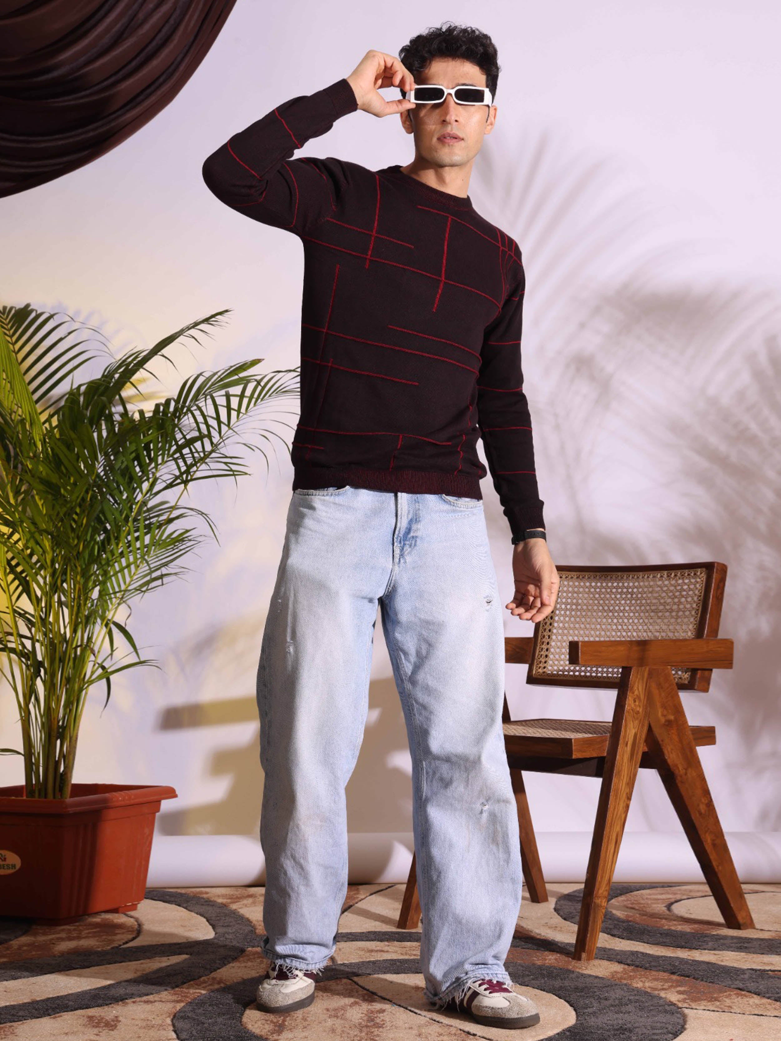 Seersucker Maroon Knitted Men's T-Shirt