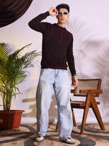Seersucker Maroon Knitted Men's T-Shirt