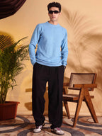 Blue Self Structured Box Pure Cotton knitted T-Shirt