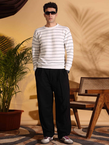 White Stripes pure cotton Knitted T-Shirt for Men
