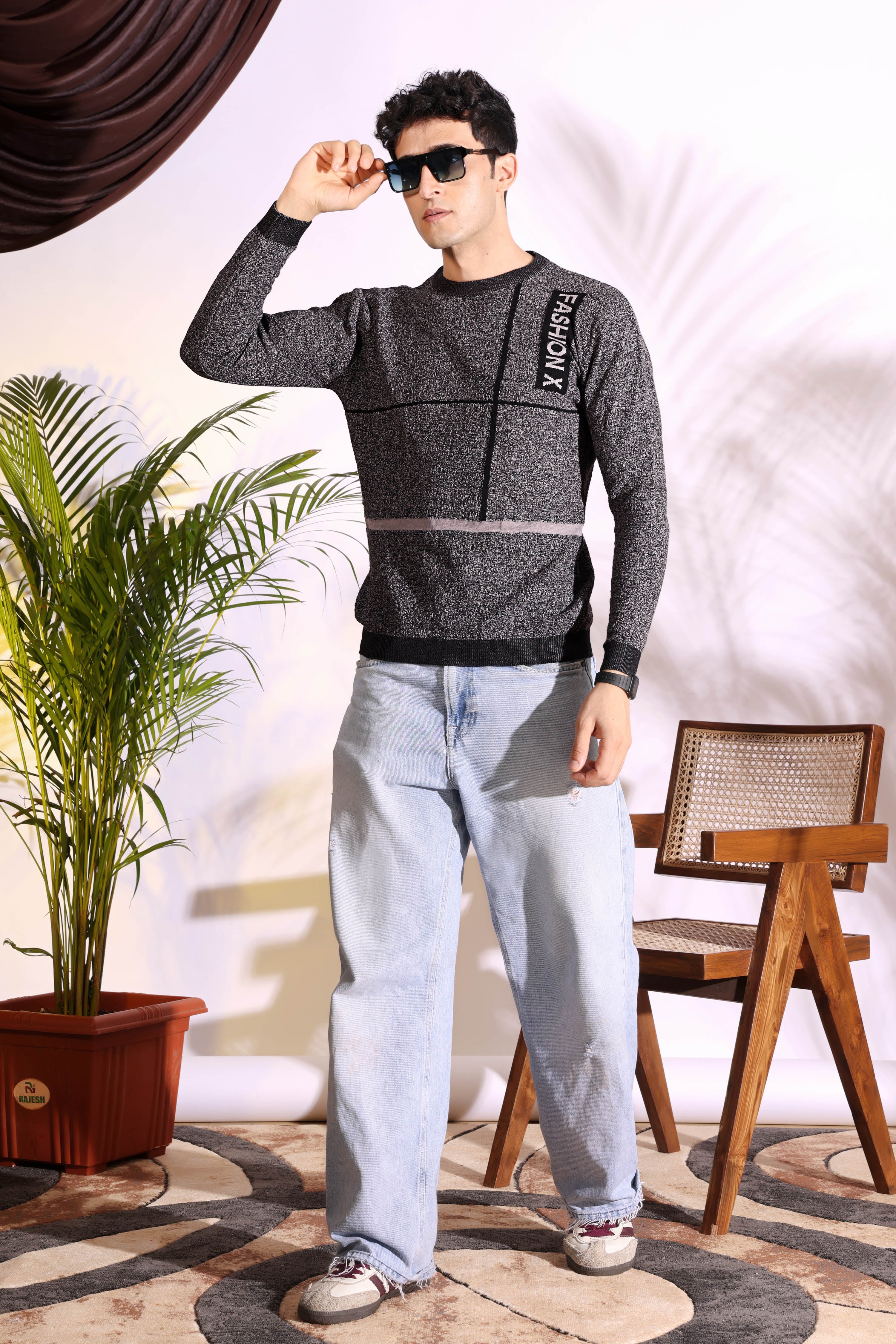 Fashionx Grey Pure Cotton Men's Knitted T-Shirt