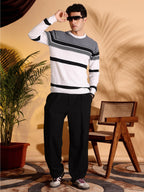 White Self Structured Box Pure Cotton knitted T-Shirt
