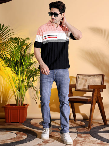Pure Cotton Textured Polo Men's Knitted T-Shirt