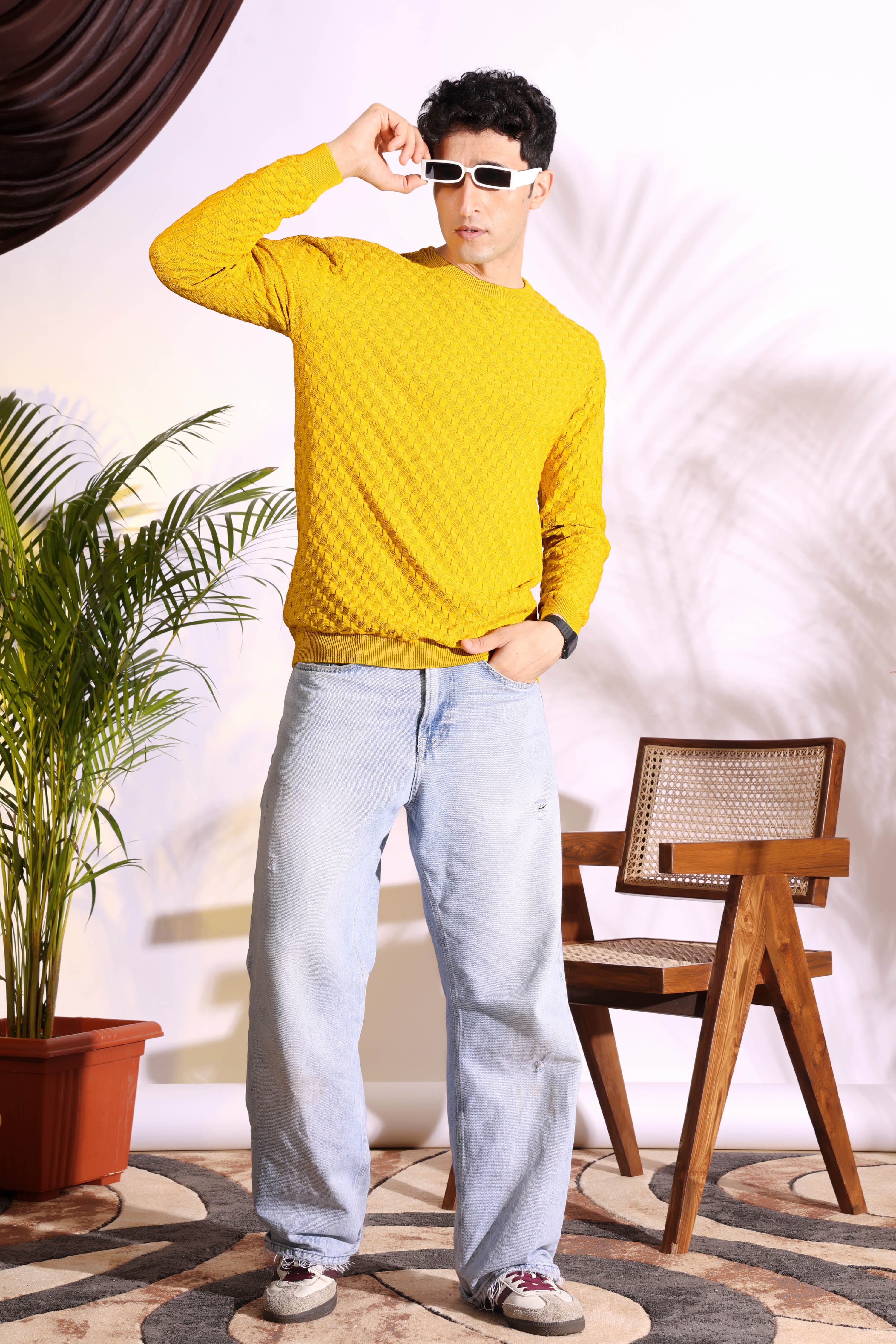 Yellow Box Pure Cotton Men's Knitted T-Shirt