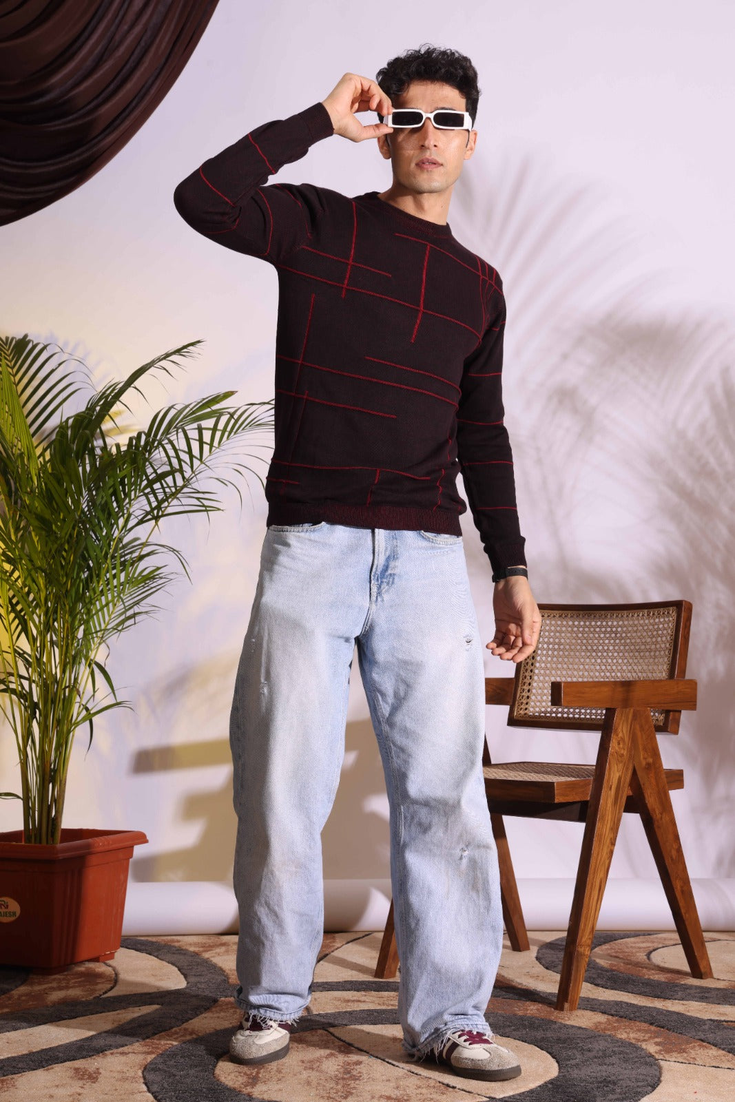 Seersucker Maroon Knitted Men's T-Shirt