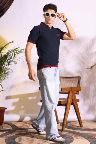 Polo Blue Pure Cotton Men's Knitted T-Shirt