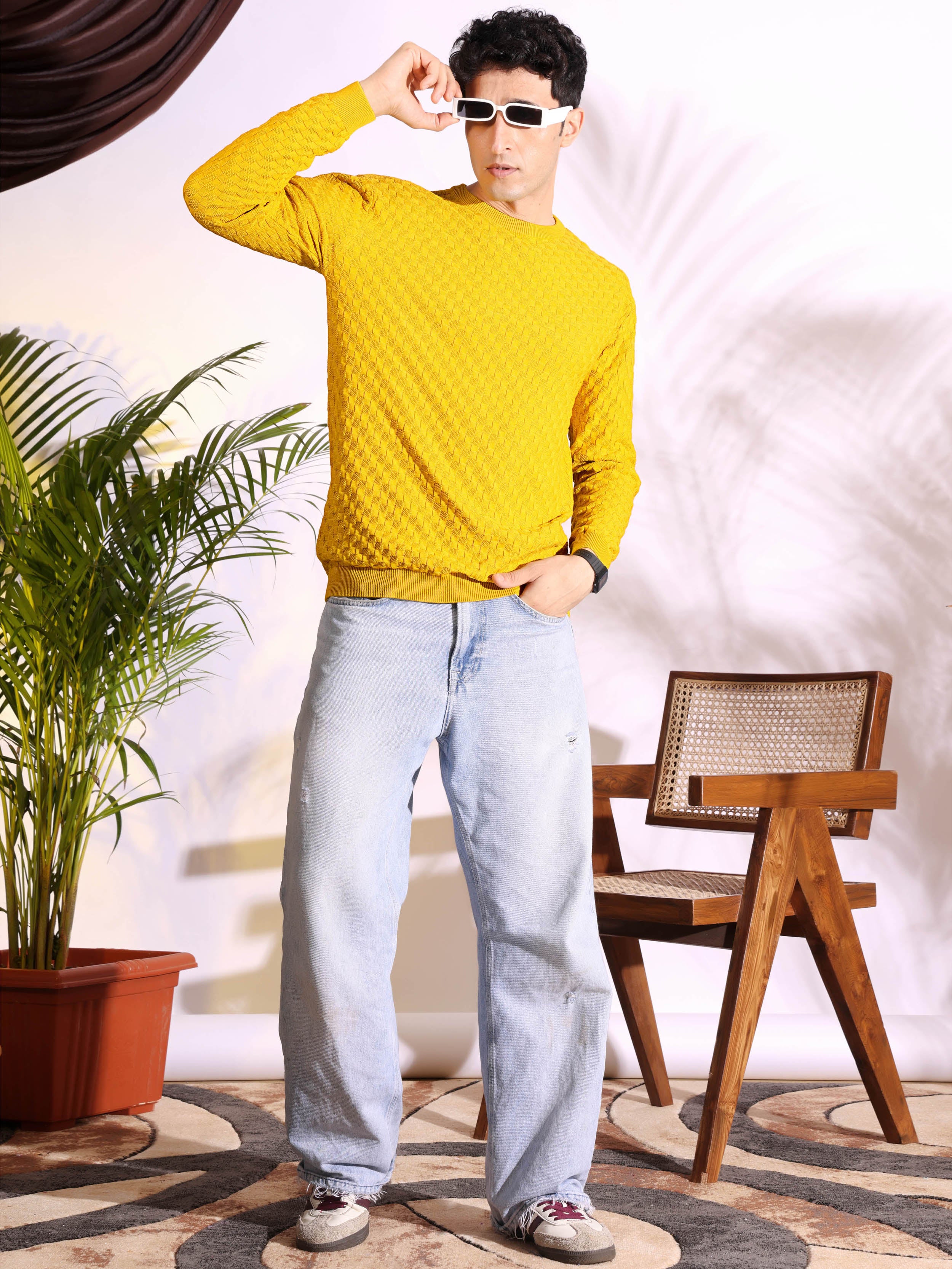 Yellow Box Pure Cotton Men's Knitted T-Shirt