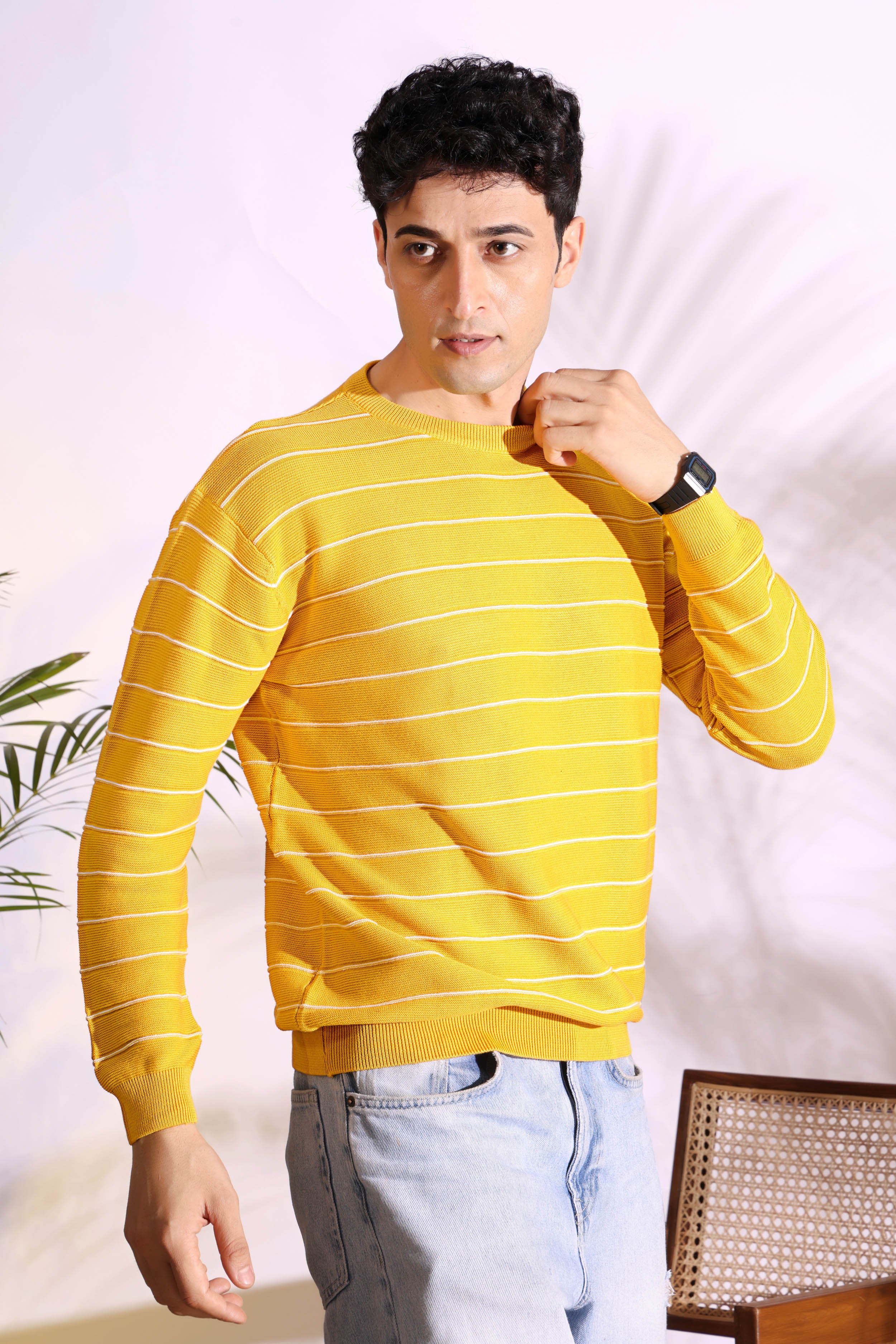 Yellow Stripes pure cotton Knitted T-Shirt for Men