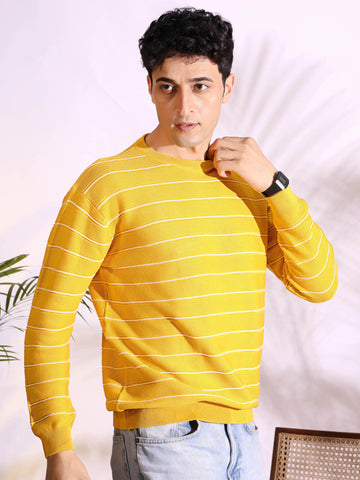 Yellow Stripes pure cotton Knitted T-Shirt for Men