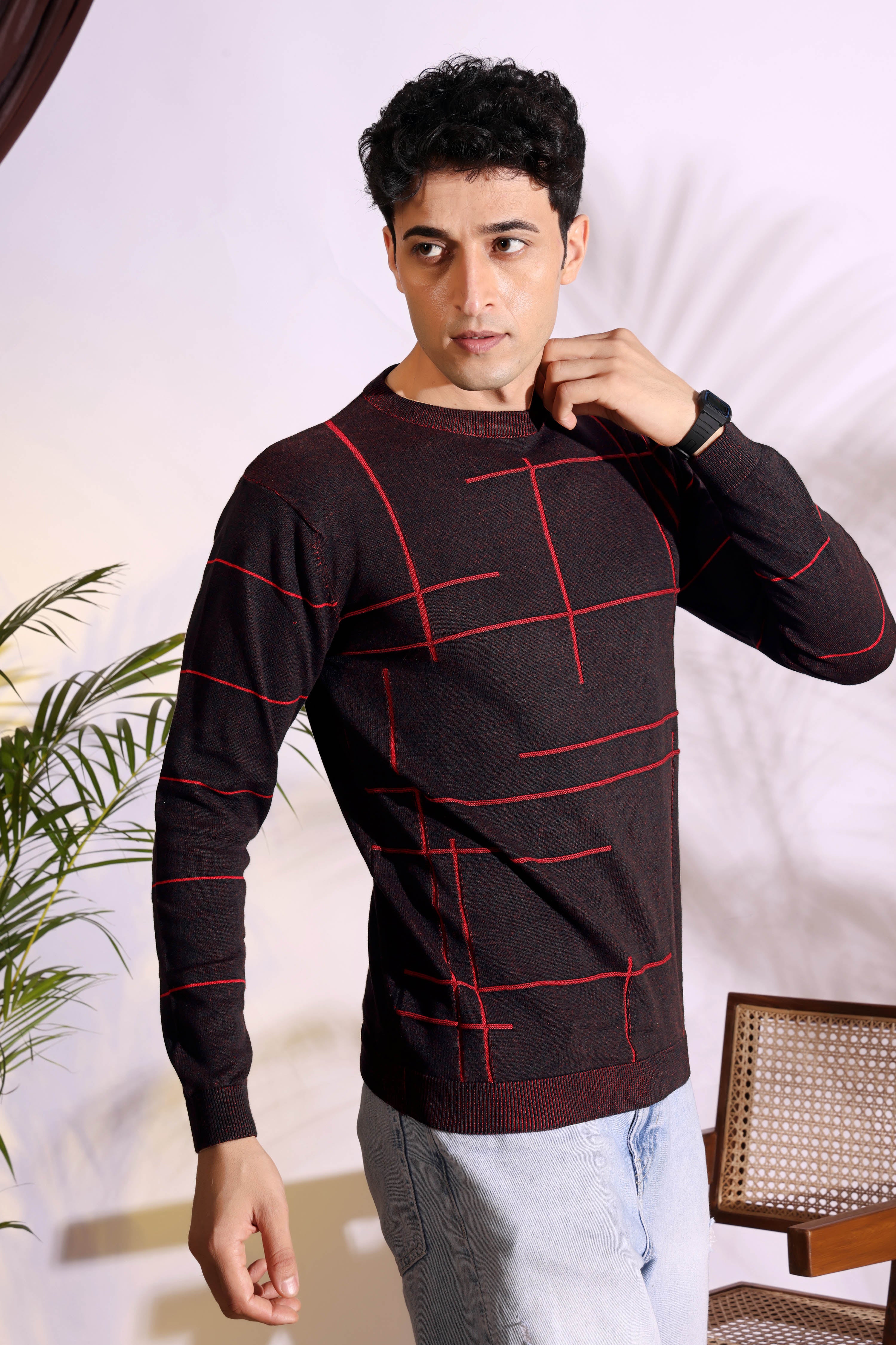 Seersucker Maroon Knitted Men's T-Shirt