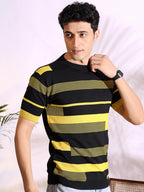 Yellow Stripe Pure Cotton Men's Knitted T-Shirt