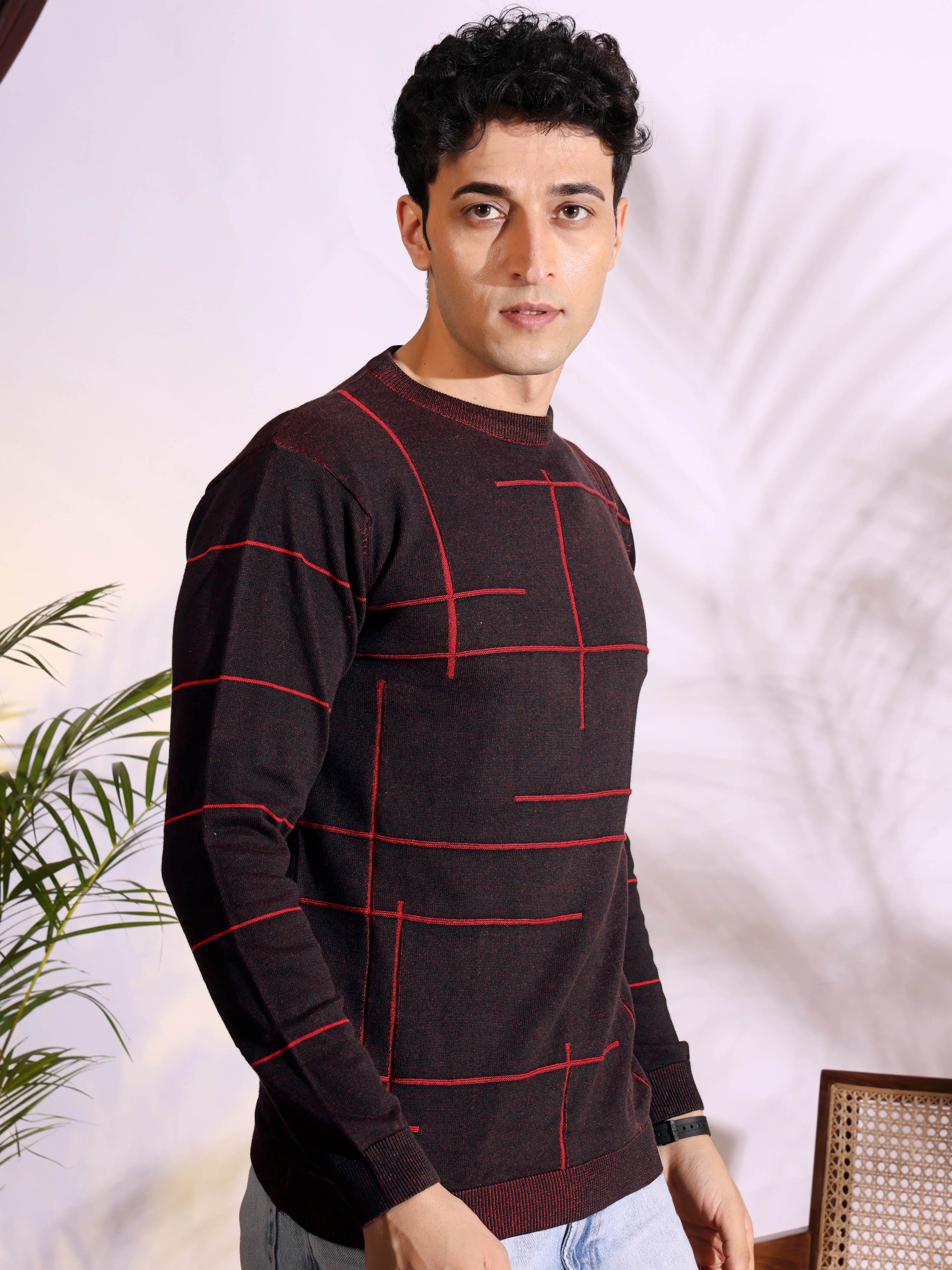 Seersucker Maroon Knitted Men's T-Shirt