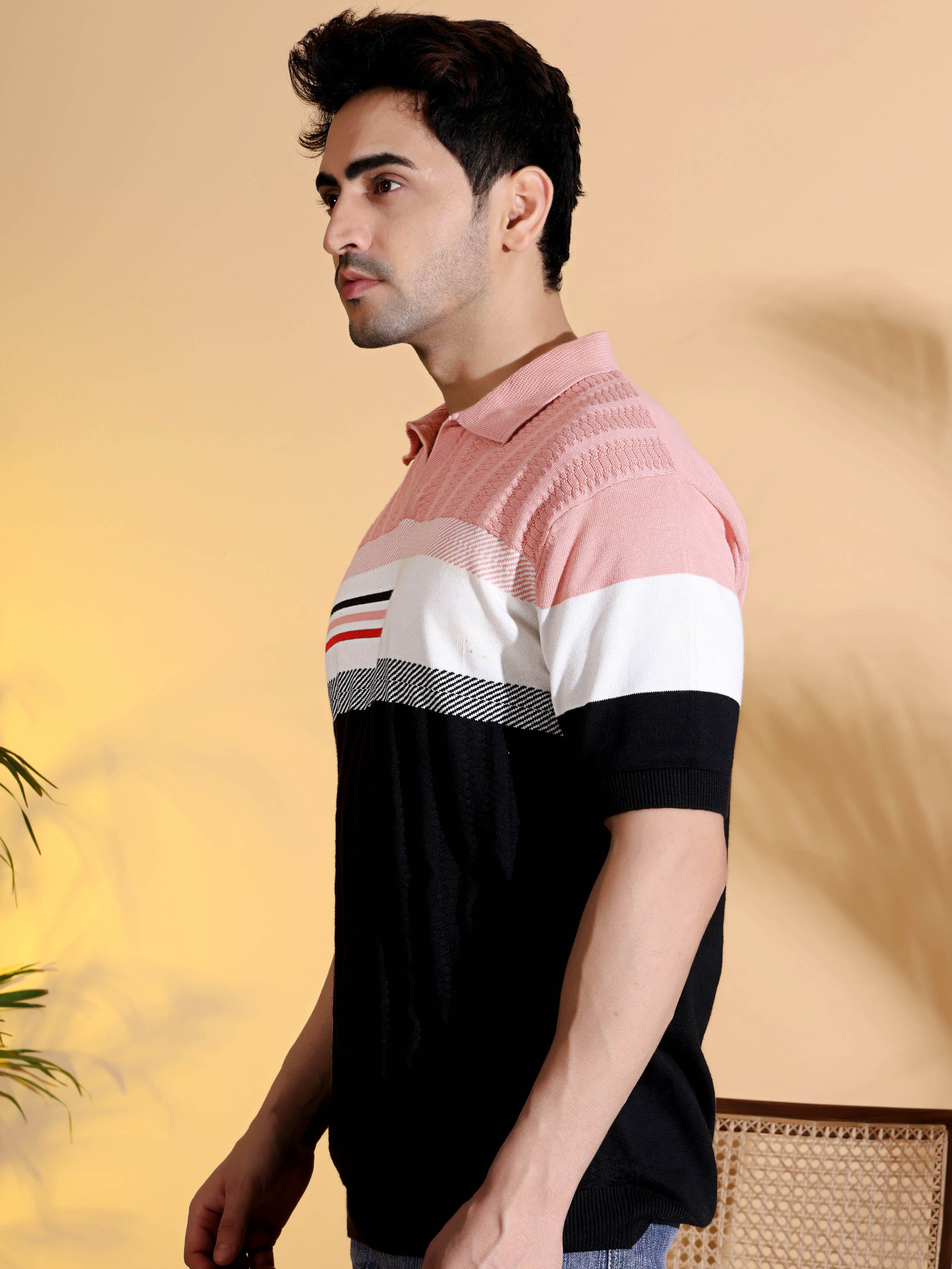 Pure Cotton Textured Polo Men's Knitted T-Shirt