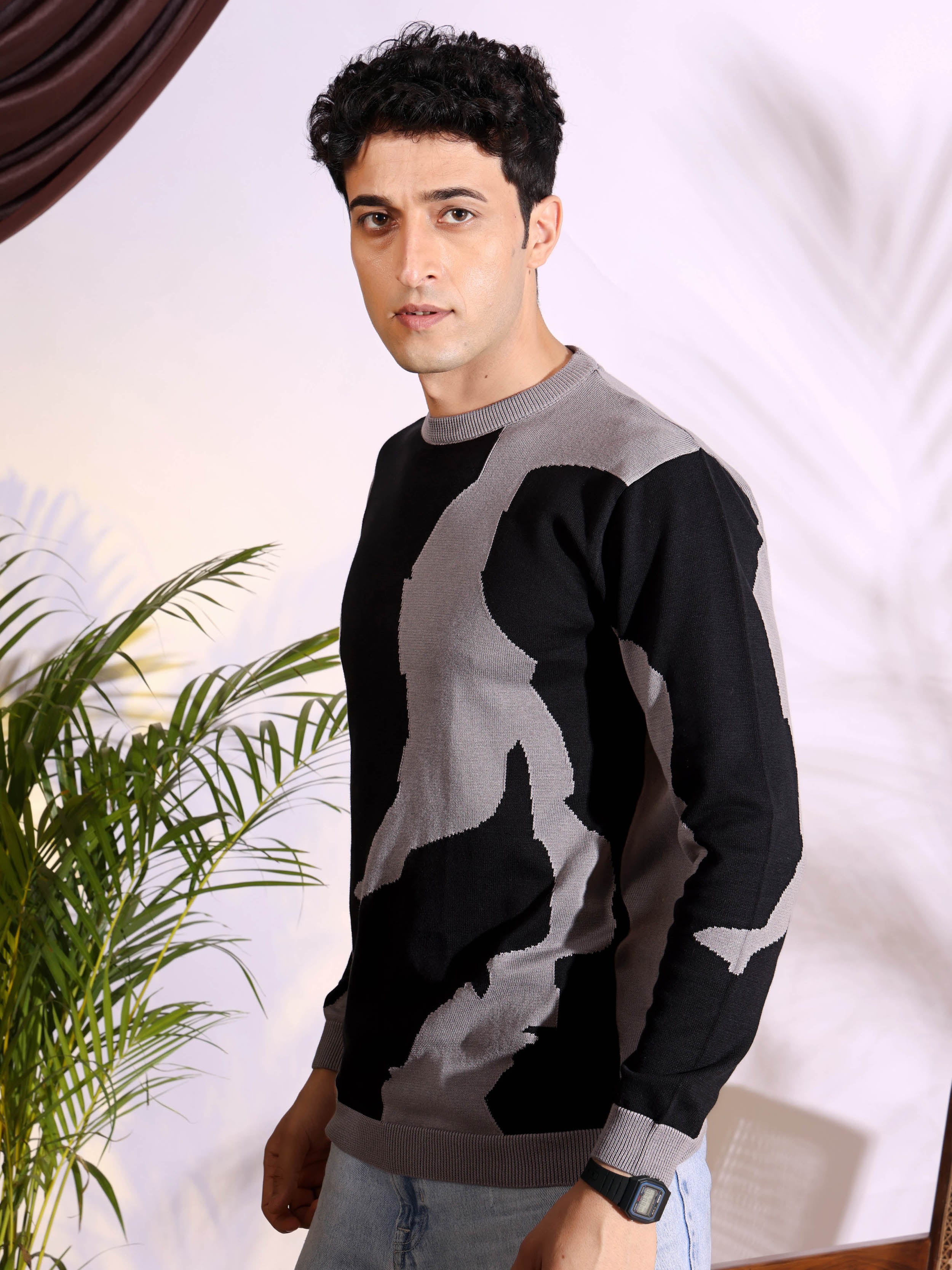 Revolution Unstoppable Black and Grey Pure Cotton Knitted T-Shirt