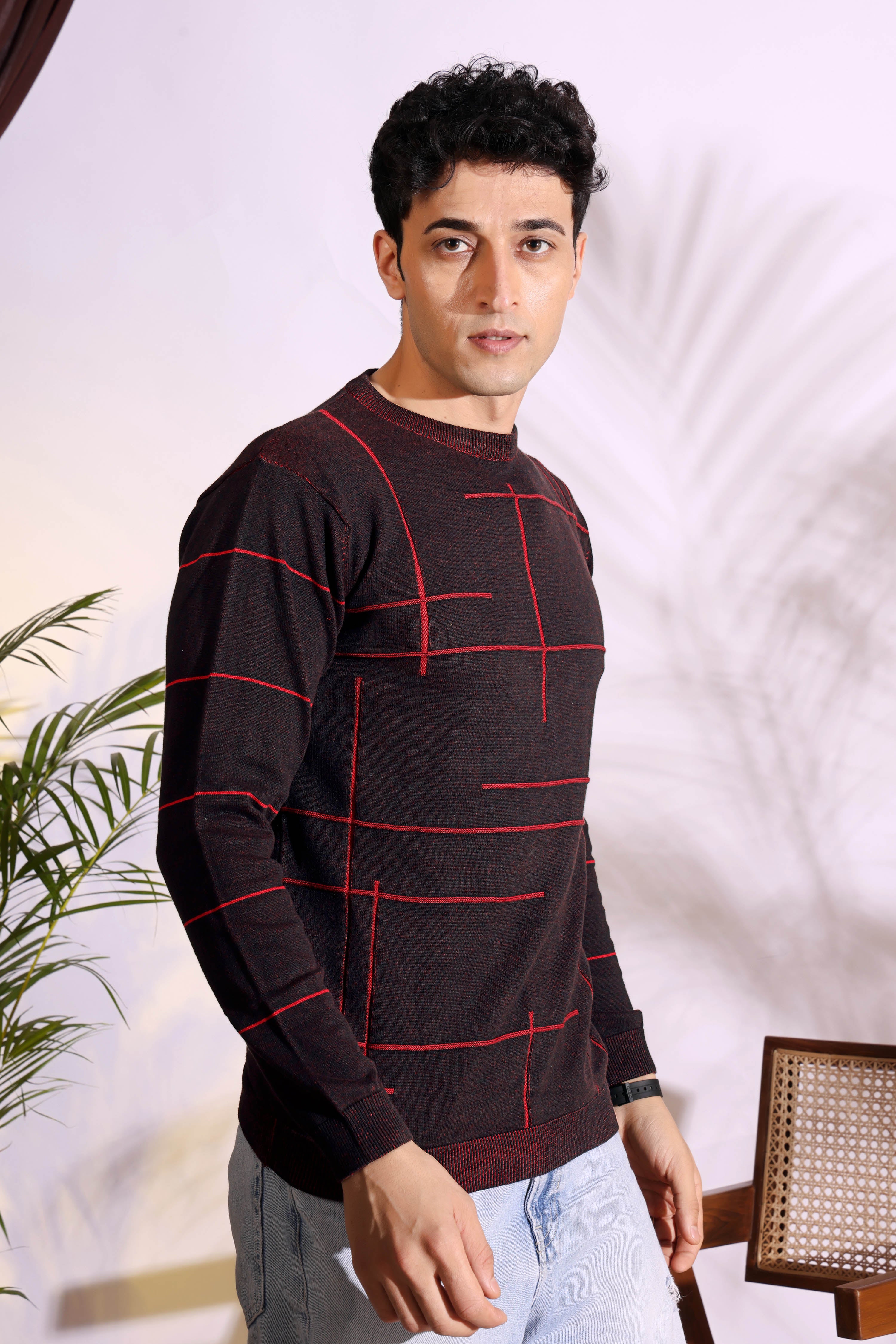 Seersucker Maroon Knitted Men's T-Shirt