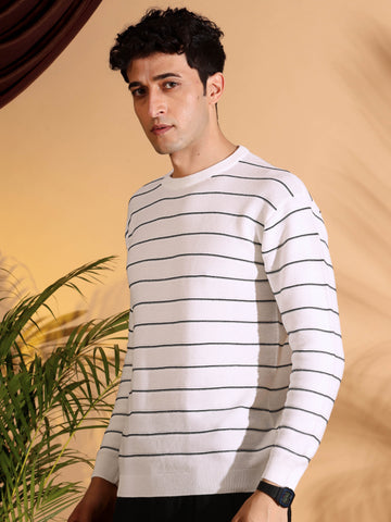 White Stripes pure cotton Knitted T-Shirt for Men