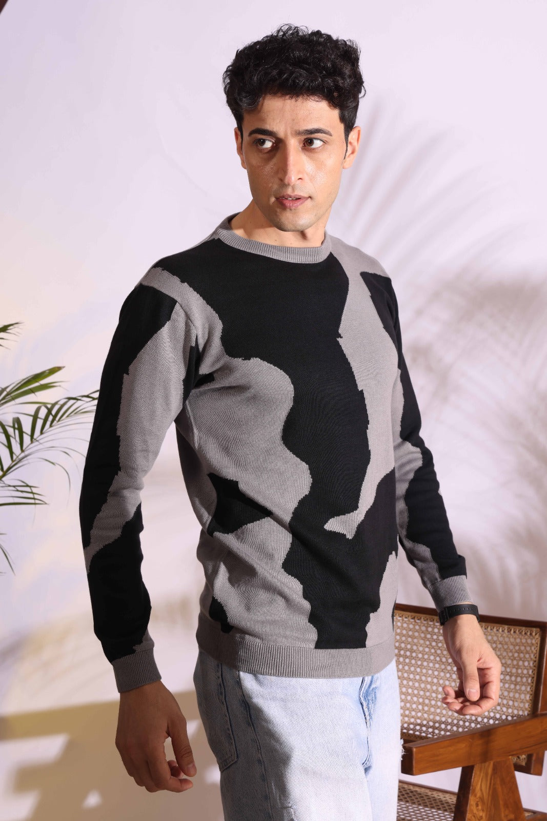 Revolution Unstoppable Black and Grey Pure Cotton Knitted T-Shirt