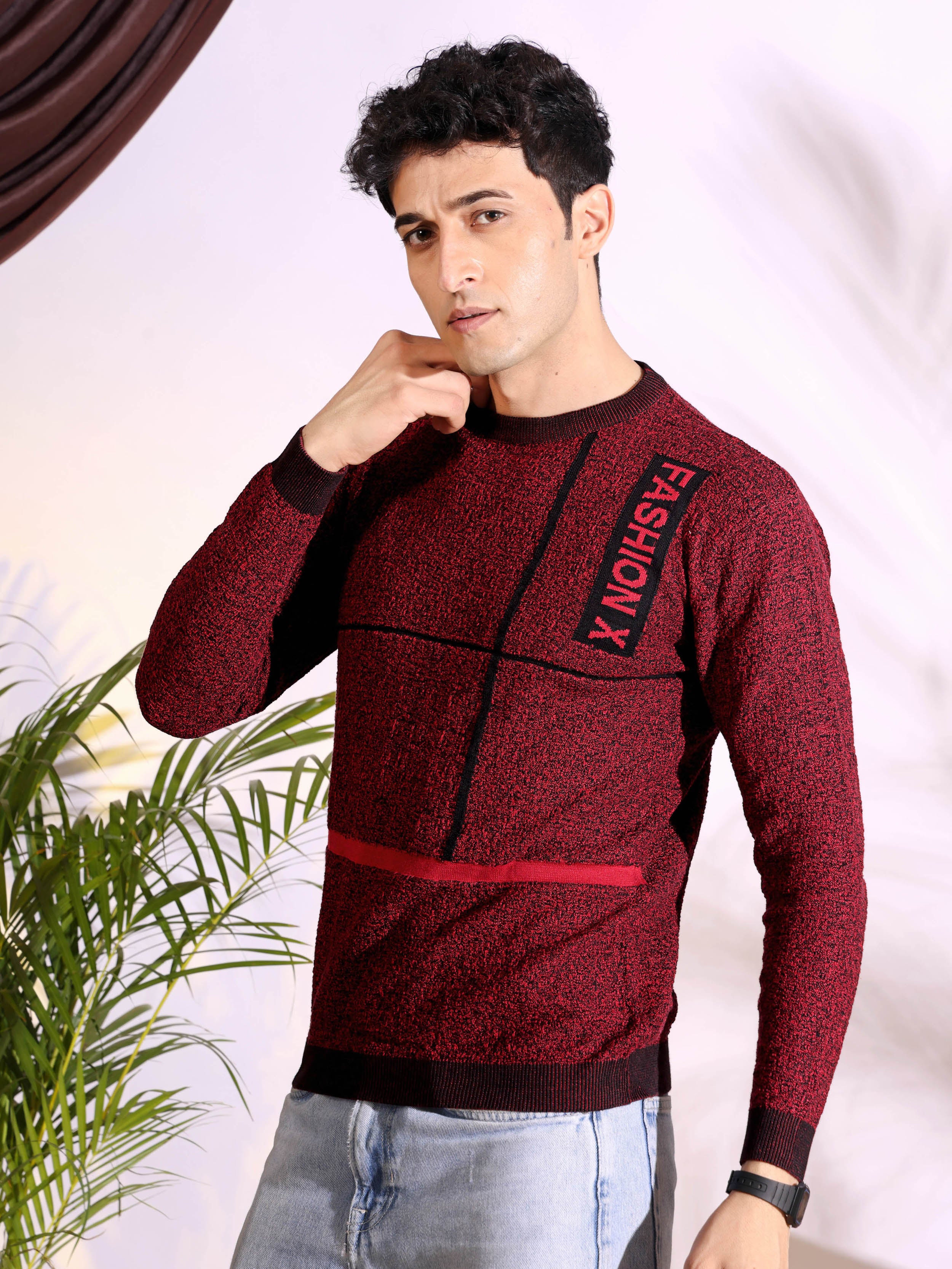 Fashionx Maroon Pure Cotton Men's Knitted T-Shirt