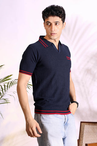 Polo Blue Pure Cotton Men's Knitted T-Shirt