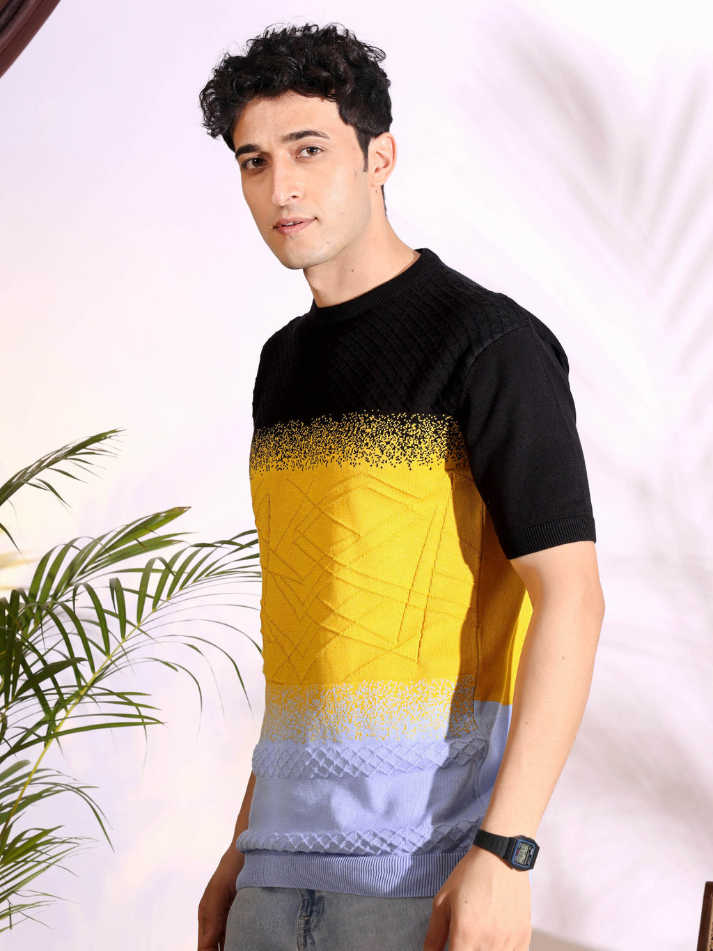 Multi Color Black Sun-Shine Knitted Men's T-Shirt