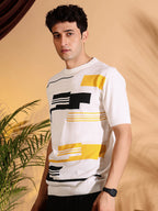 Attractive Blush White Self Pattern Knitted T-Shirt