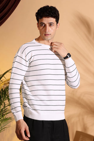 White Stripes pure cotton Knitted T-Shirt for Men