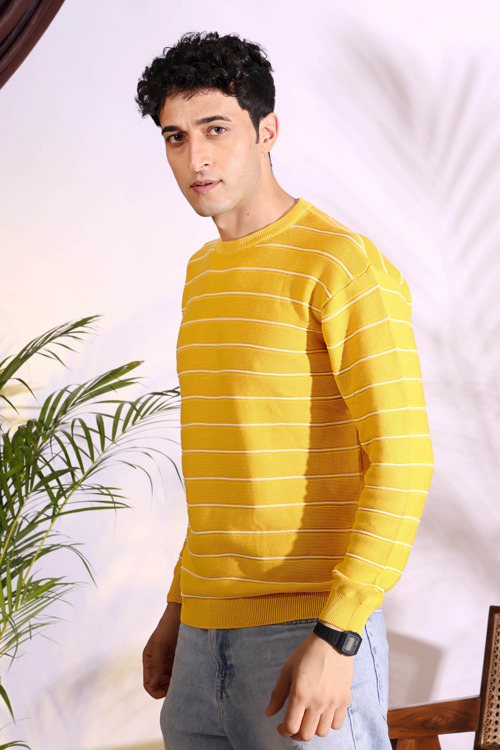 Yellow Stripes pure cotton Knitted T-Shirt for Men