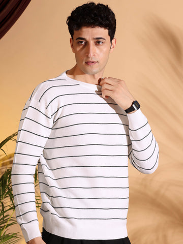 White Stripes pure cotton Knitted T-Shirt for Men