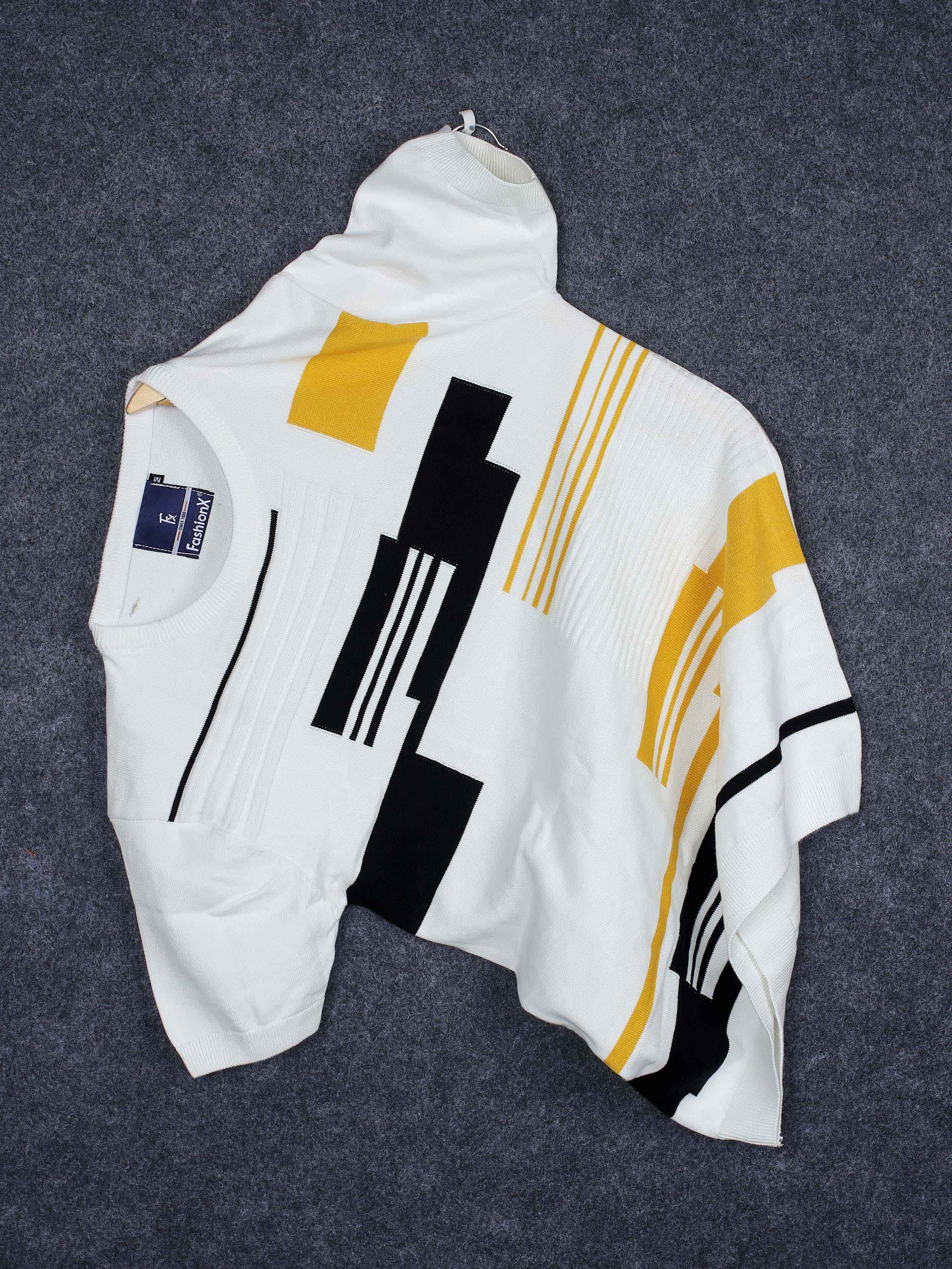 Attractive Blush White Self Pattern Knitted T-Shirt