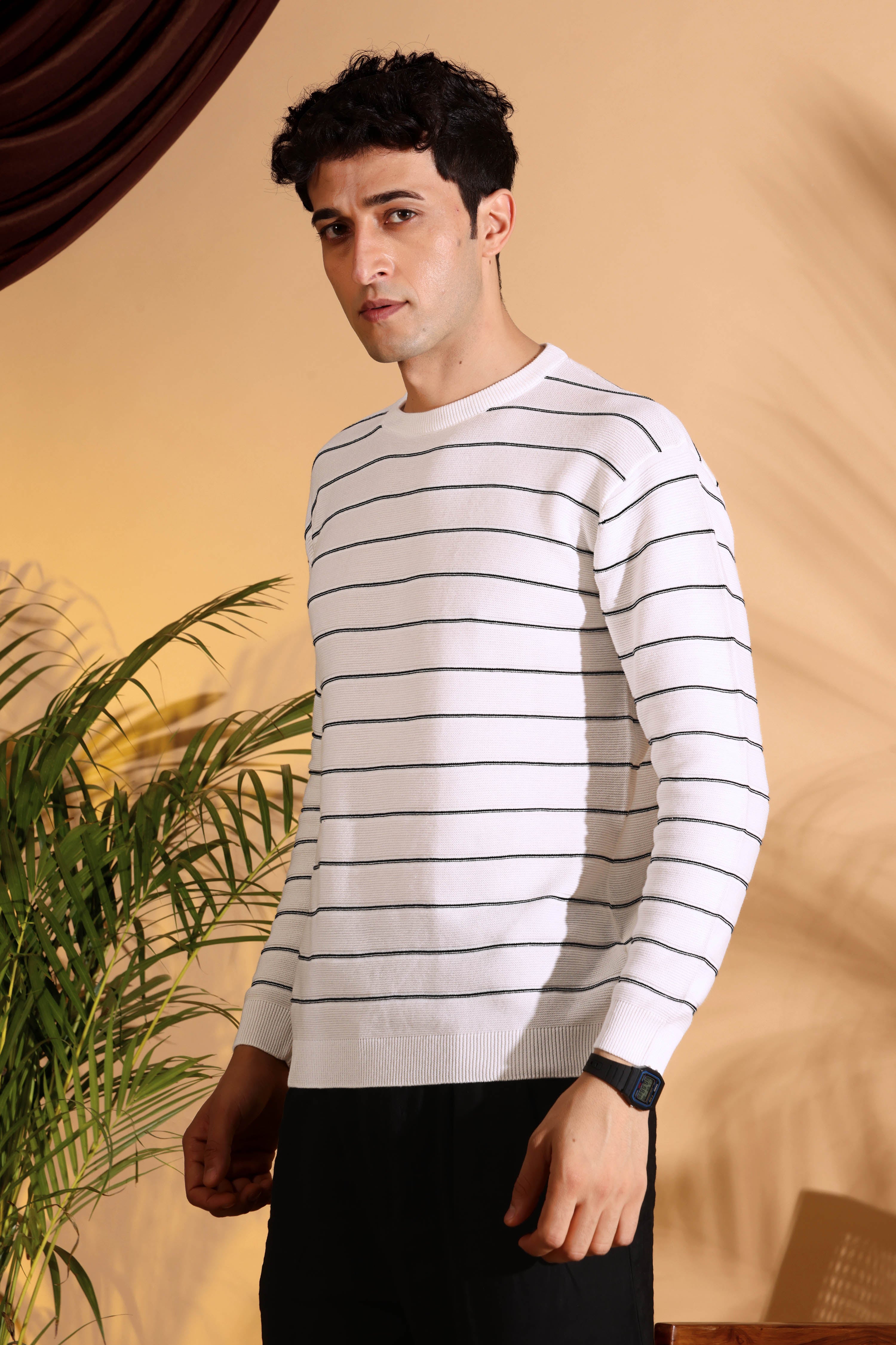 White Stripes pure cotton Knitted T-Shirt for Men