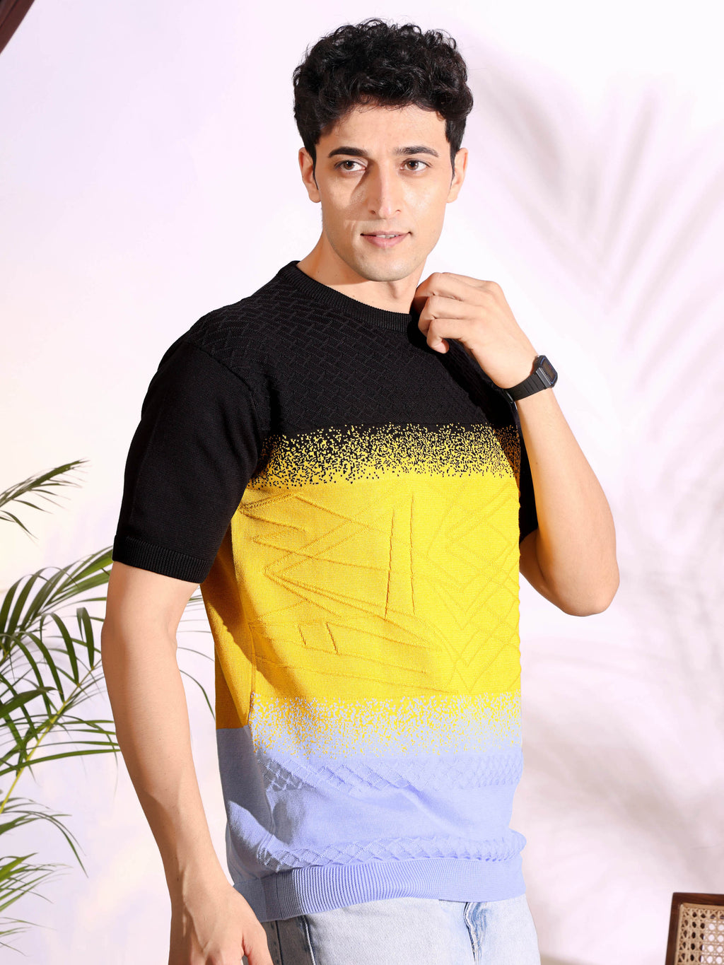 Multi Color Black Sun-Shine Knitted Men's T-Shirt