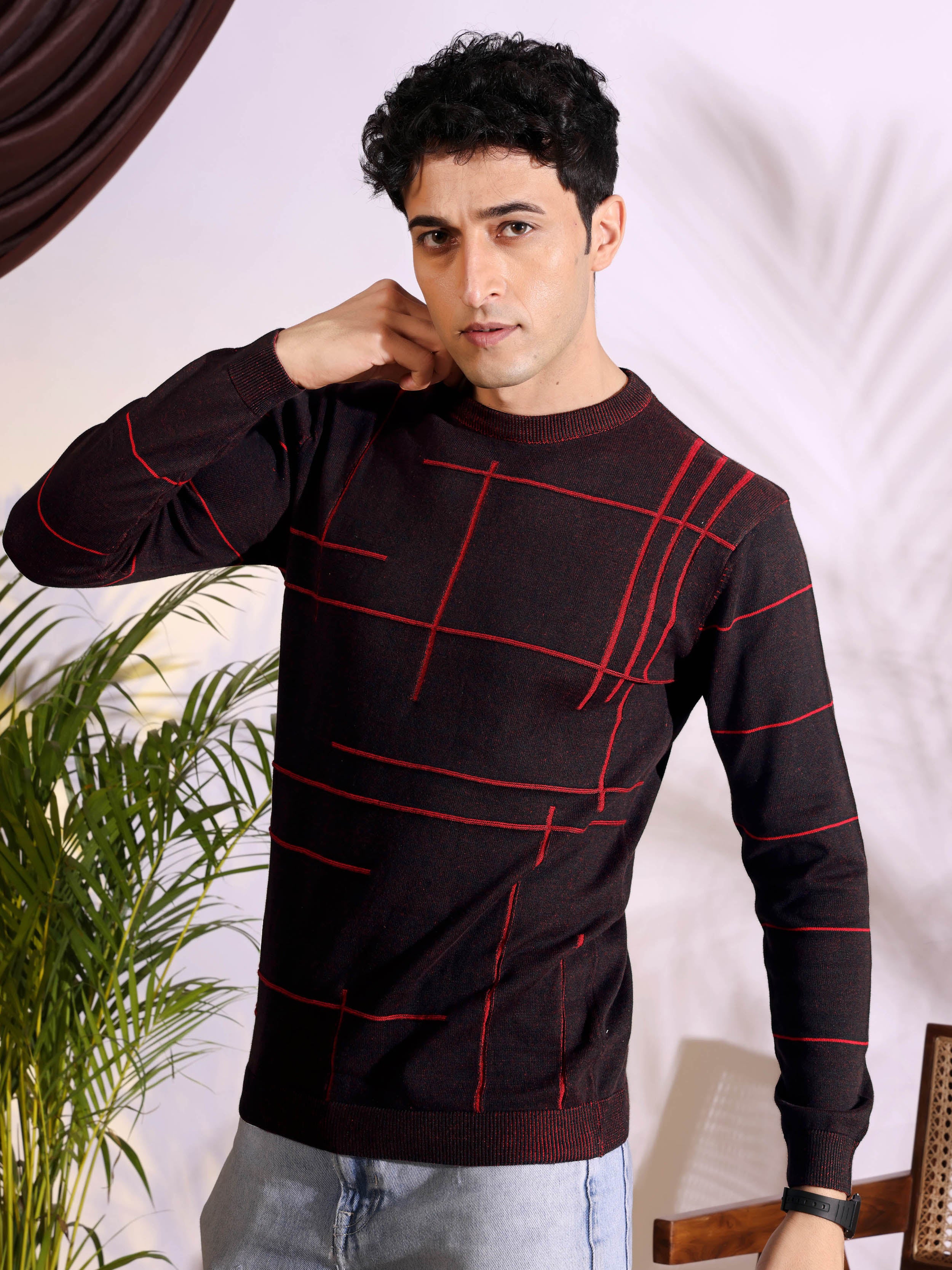 Seersucker Maroon Knitted Men's T-Shirt