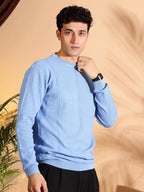 Blue Self Structured Box Pure Cotton knitted T-Shirt