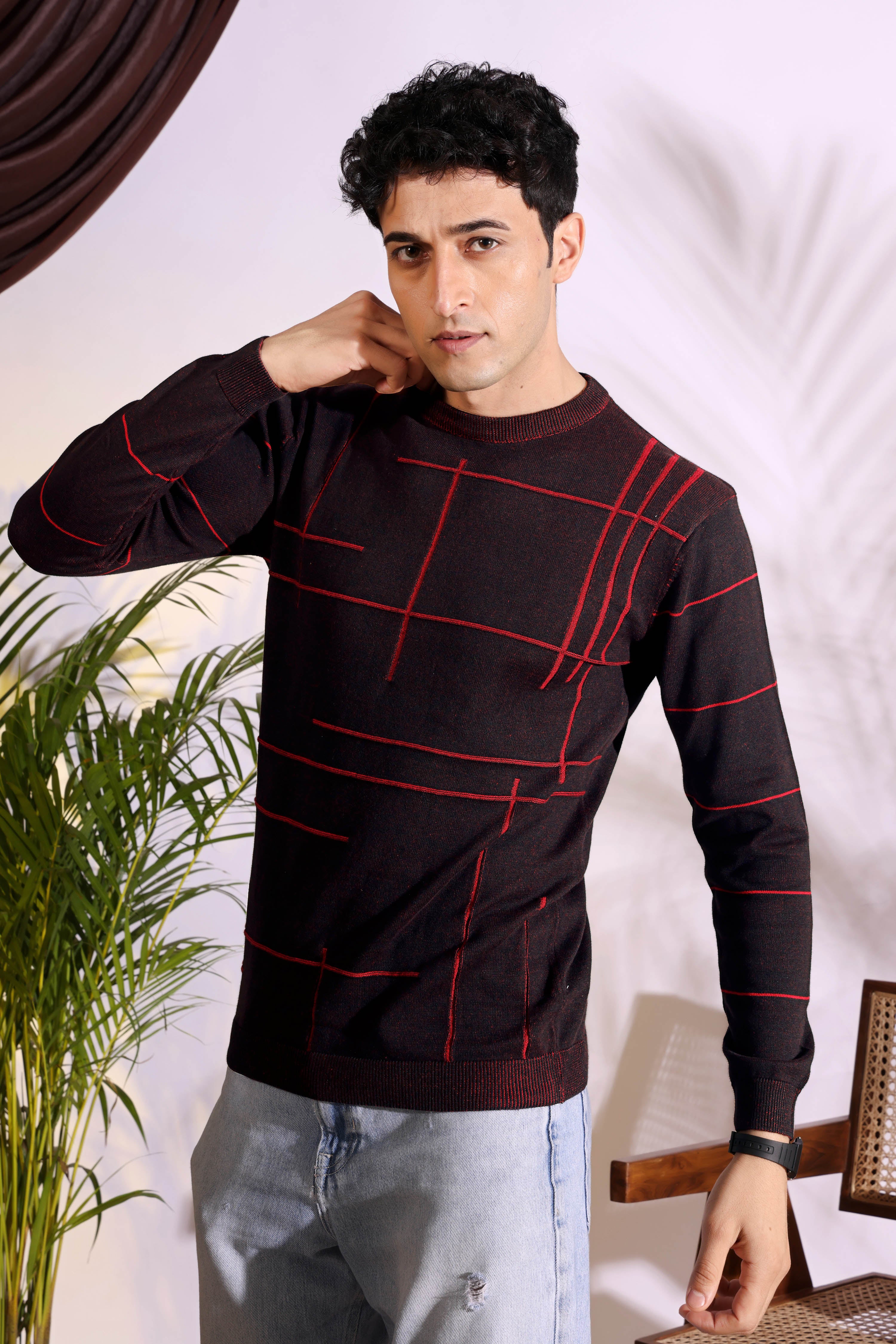 Seersucker Maroon Knitted Men's T-Shirt
