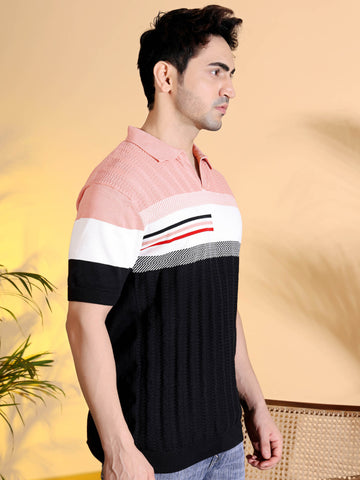 Pure Cotton Textured Polo Men's Knitted T-Shirt