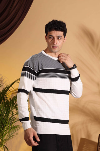 White Self Structured Box Pure Cotton knitted T-Shirt