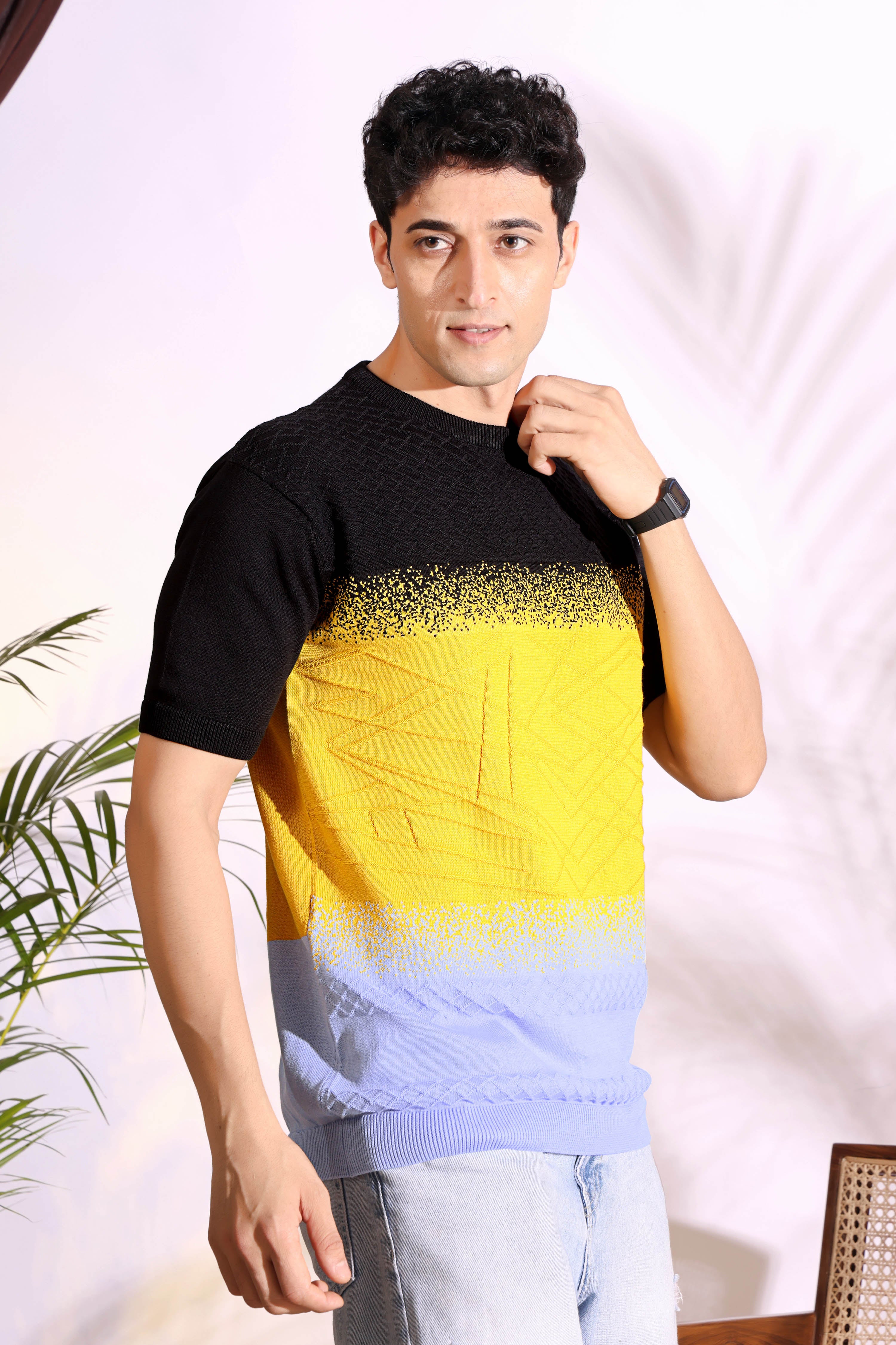 Multi Color Black Sun-Shine Knitted Men's T-Shirt