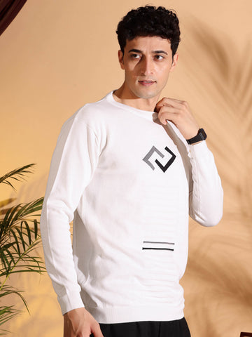 Exclusive White Self Structured Cotton knitted T-Shirt