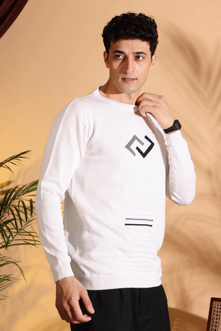 Exclusive White Self Structured Cotton knitted T-Shirt