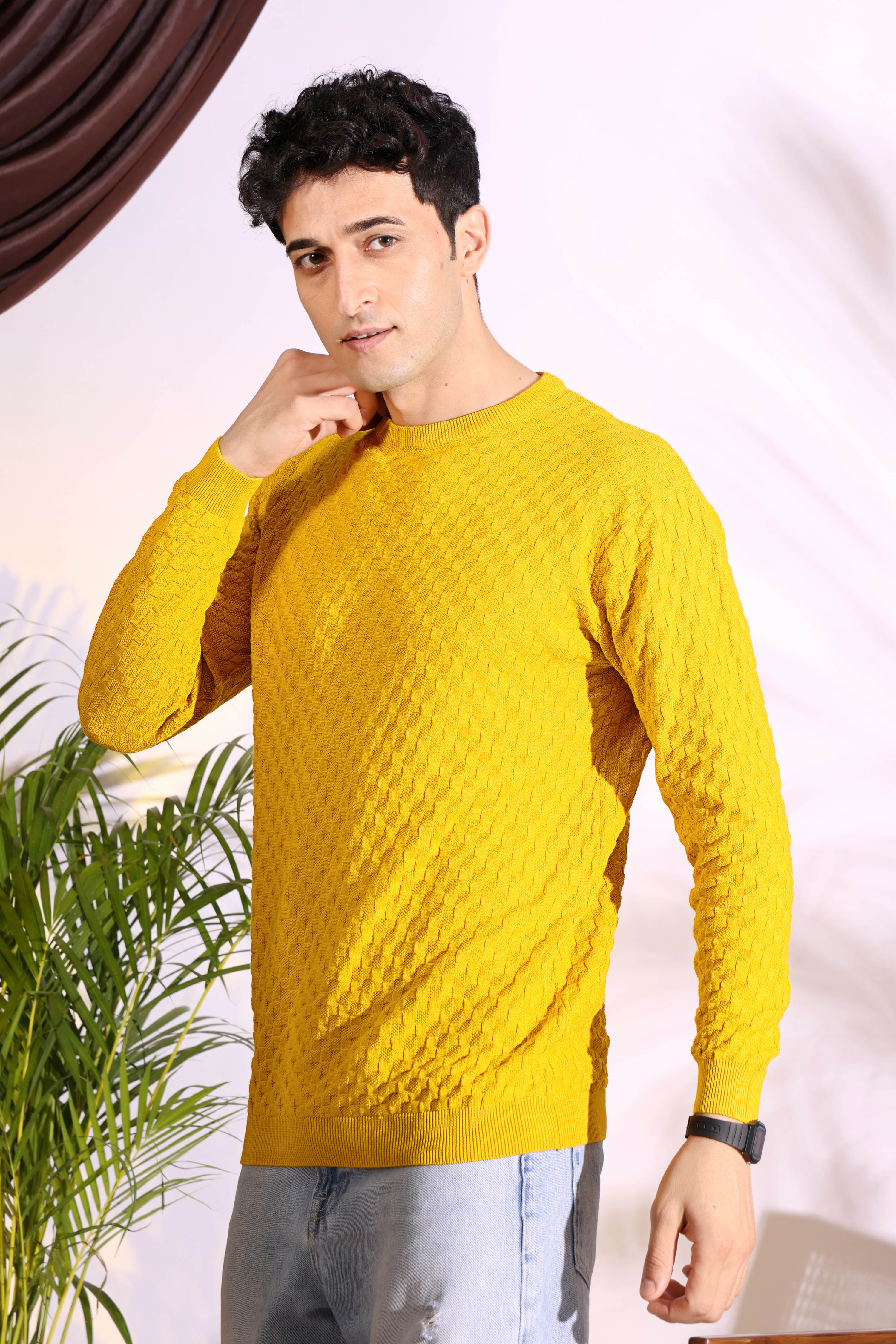 Yellow Box Pure Cotton Men's Knitted T-Shirt