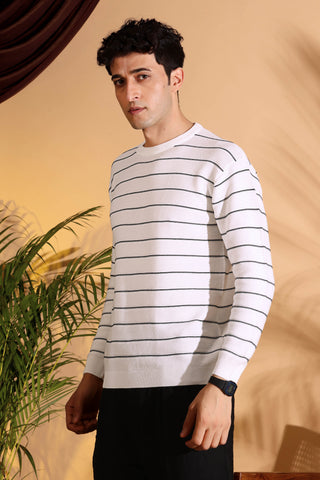 White Stripes pure cotton Knitted T-Shirt for Men