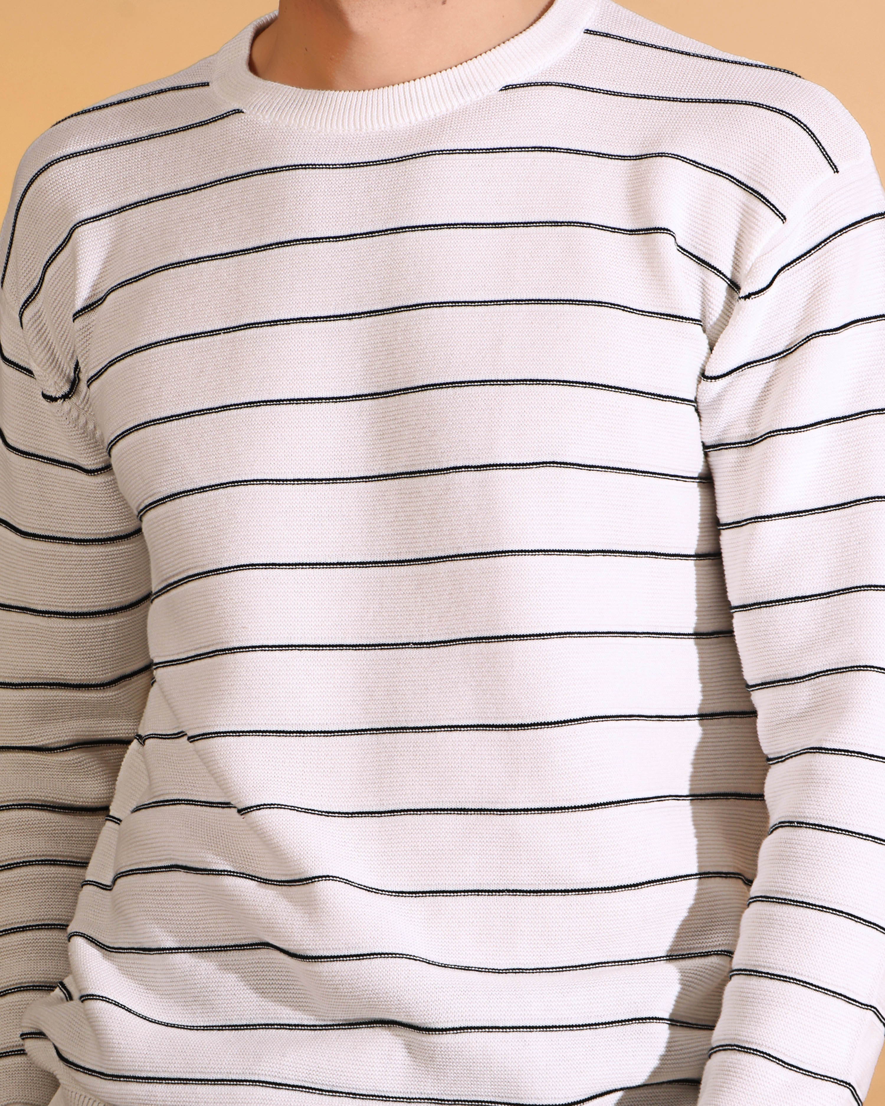 White Stripes pure cotton Knitted T-Shirt for Men
