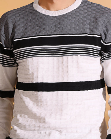 White Self Structured Box Pure Cotton knitted T-Shirt