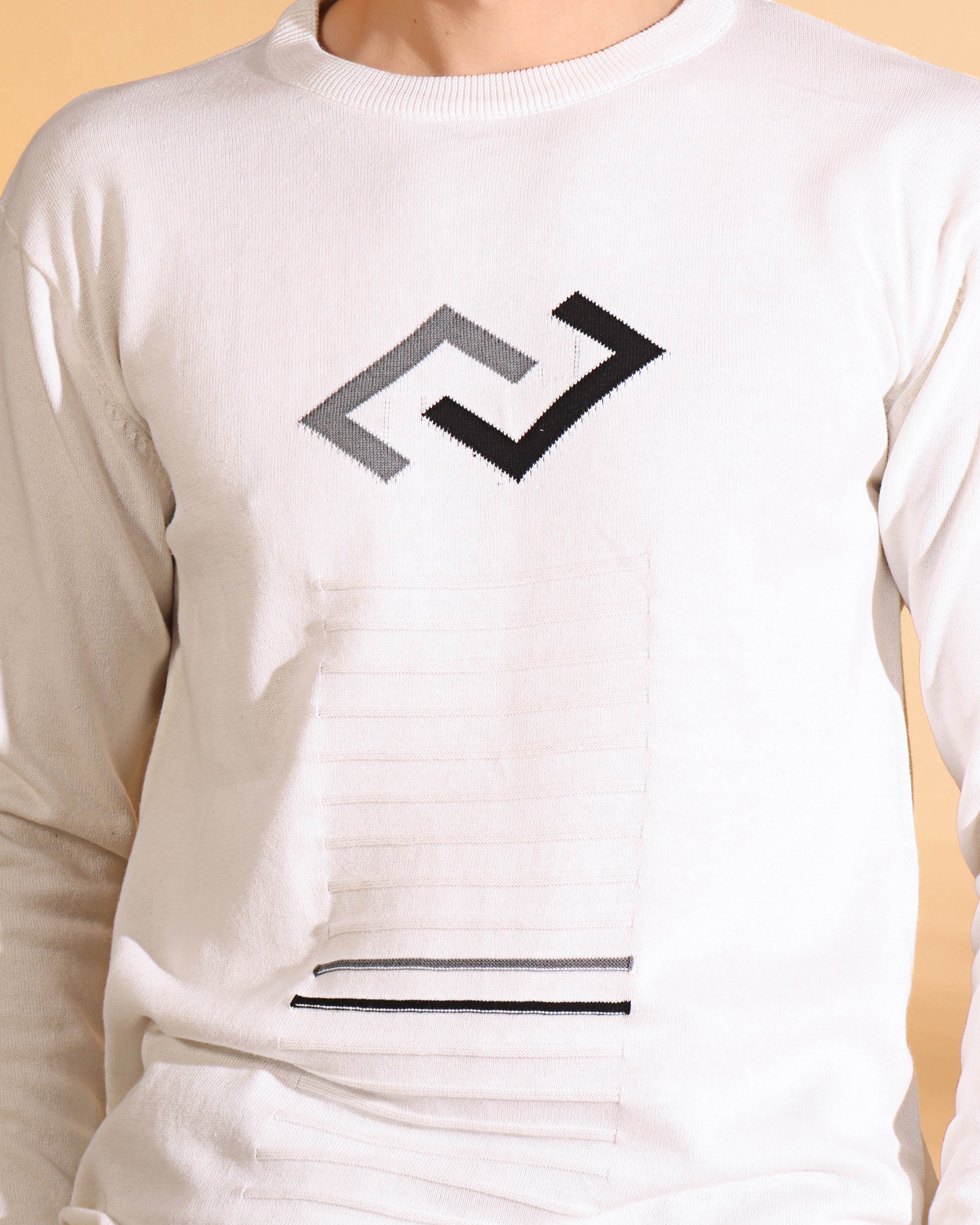 Exclusive White Self Structured Cotton knitted T-Shirt